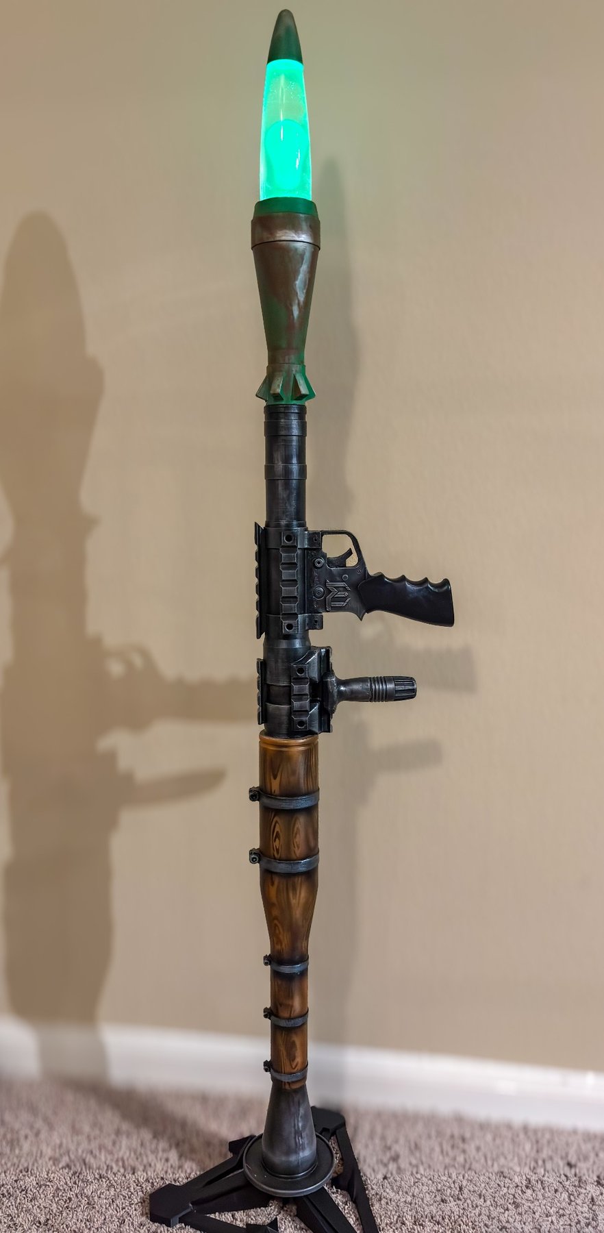 RPG Lava Lamp glowing in green light